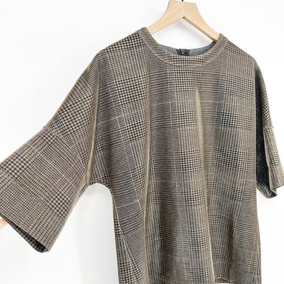 Akris Punto Metallic Lurex Glen Check Top 3/4 Sleeve Plaid Silver Women's 12 - Picture 5 of 9
